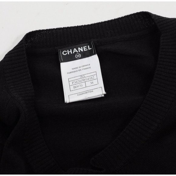 08A Chanel 38 US 6 sweater top black attached white cuffs - Picture 4 of 7